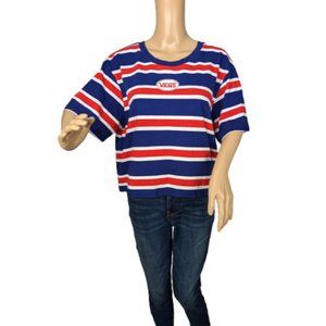 Vans Boxy Red, White & Blue Striped Cropped T-Shirt XL